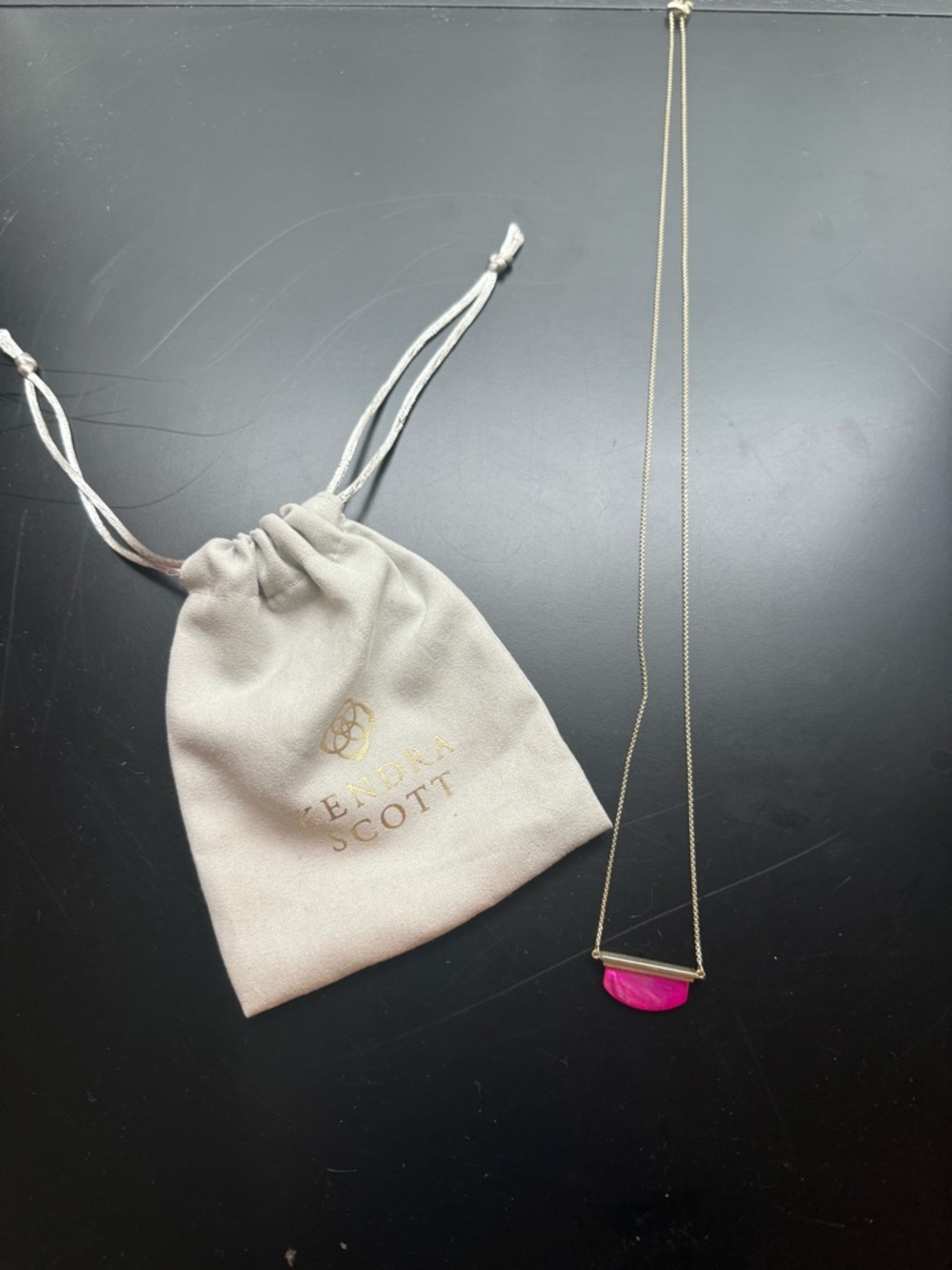 Kendra Scott Gold Necklace with Bright Pink Half-Moon Pendant